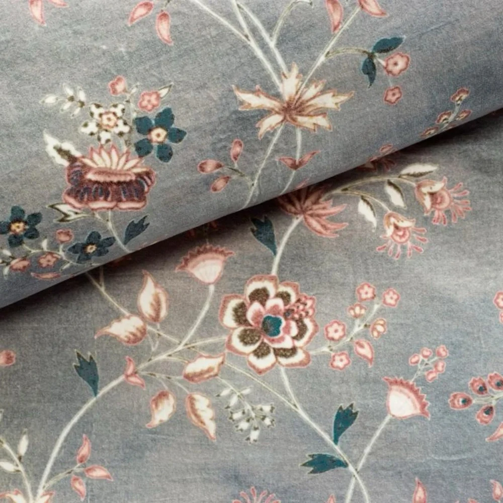 NEW Frontgate Cassia Gray Velvet Floral Duvet Cover KING Size 110” x 100”